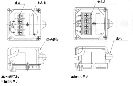 2.带端子箱的结构图 (1) 接线板带端子箱型(t型) 3.马达的外部结构